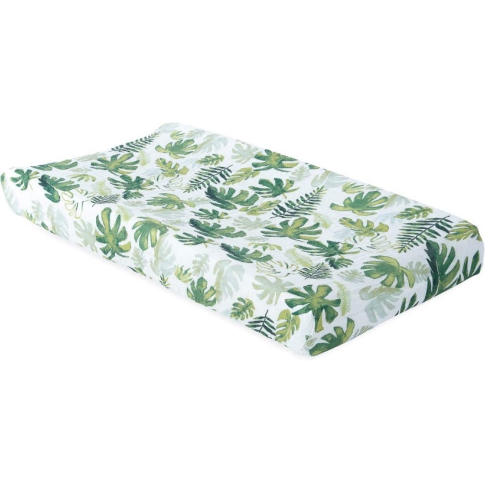 BNIB Little Unicorn cotton muslin changing pad cover - tropical leaf